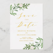 Waterverf Greenery White Flowers Save the Date Folie Uitnodiging (Voorkant)