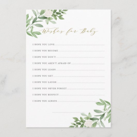 Waterverf Greenery White Flowers wenst Baby Informatiekaartje (Voorkant)