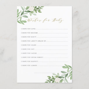 Waterverf Greenery White Flowers wenst Baby Informatiekaartje