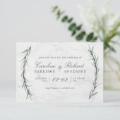 Waterverf Greenery & White Marble Bewaar de datum Save The Date (Staand voorkant)