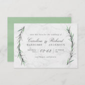 Waterverf Greenery & White Marble Bewaar de datum Save The Date (Voorkant / Achterkant)