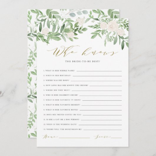 Waterverf Greenery Wie kent de bruid beste Kaart (Voorkant / Achterkant)