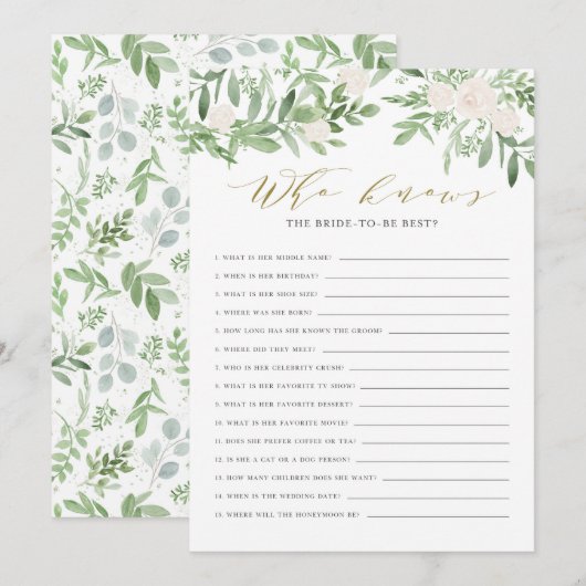 Waterverf Greenery Wie kent de bruid beste Kaart (Voorkant / Achterkant)