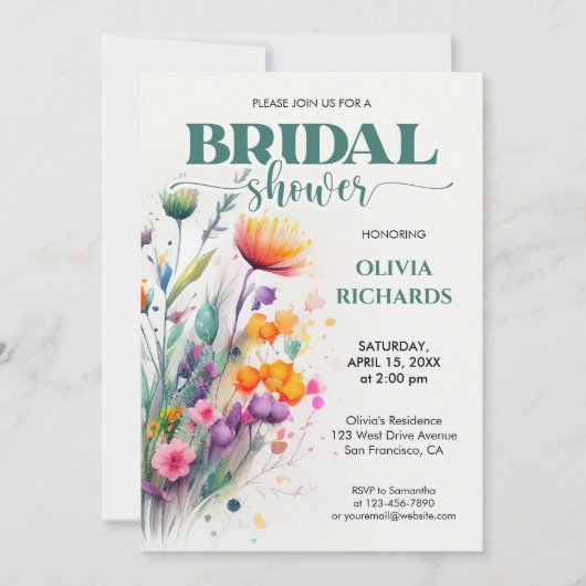 Waterverf Greenery Wild Flower Vrijgezellenfeest Kaart (Voorkant)