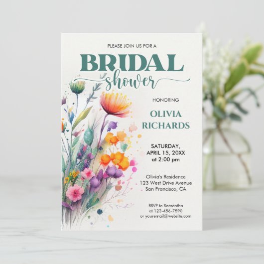 Waterverf Greenery Wild Flower Vrijgezellenfeest Kaart (Staand voorkant)