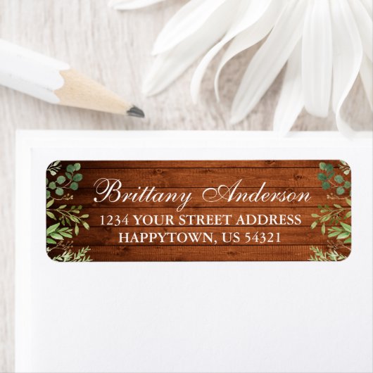 Waterverf Greenery Wood Eucalyptus Return Address Etiket (Insitu)