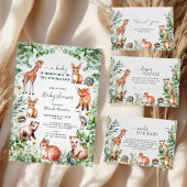 Waterverf Greenery Woodland Animals Baby shower Bedankkaart