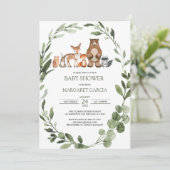 Waterverf Greenery Woodland Animals Baby shower I Kaart (Staand voorkant)
