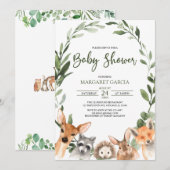 Waterverf Greenery Woodland Animals Baby shower Kaart (Voorkant / Achterkant)