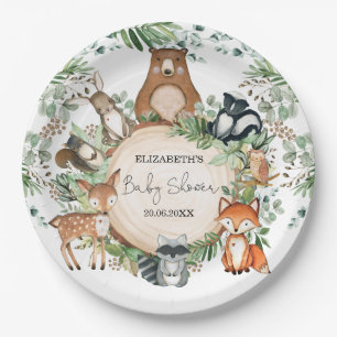 Waterverf Greenery Woodland Animals Baby shower Papieren Bordje