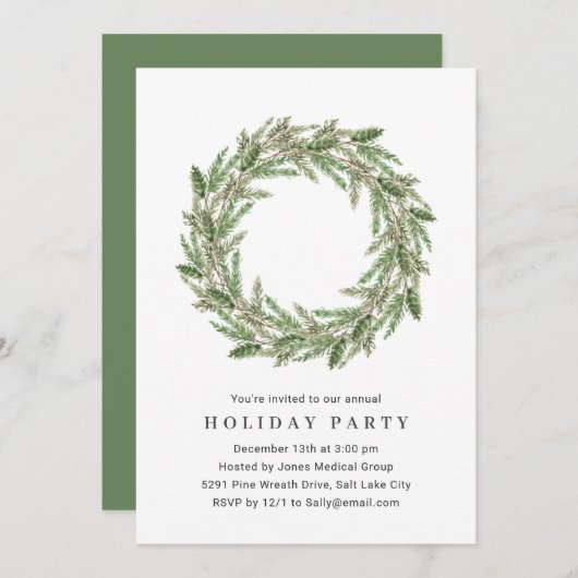 Waterverf Greenery Wreath Corporate Holiday Party Kaart (Voorkant / Achterkant)