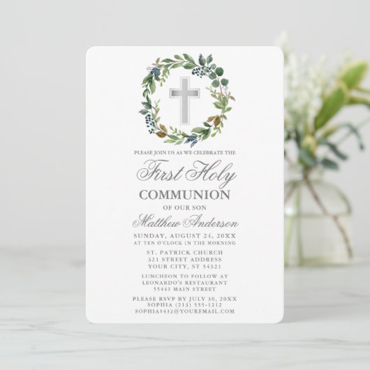 Waterverf Greenery Wreath First Community Kaart (Staand voorkant)