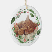 Waterverf Greenery Wreath kerstkat Foto Keramisch Ornament (Rechts)