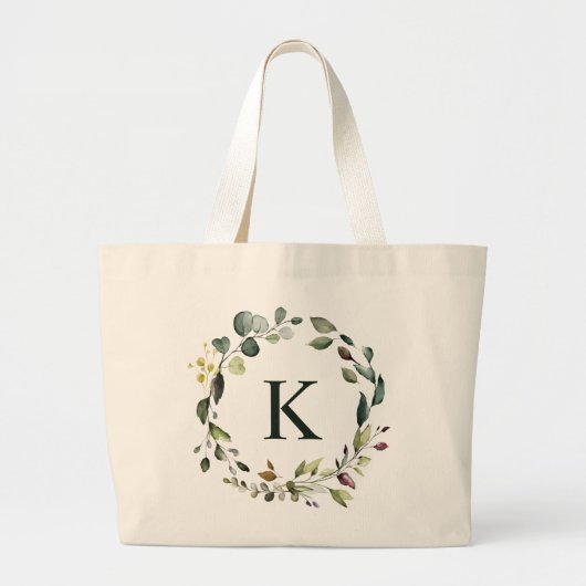 Waterverf Greenery Wreath Monogram Bridesmaid Grote Tote Bag (Voorkant)