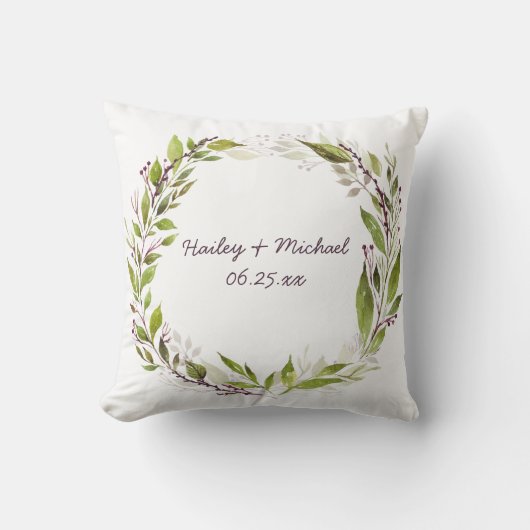 Waterverf Greenery Wreath Paarse Berries Kussen (Voorkant)