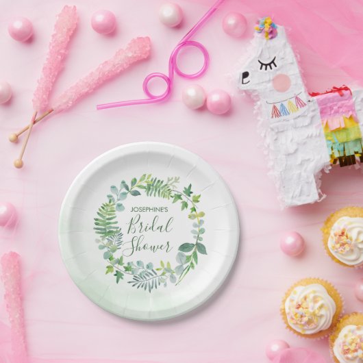 Waterverf Greenery Wreath Vrijgezellenfeest Papieren Bordje (Feest)