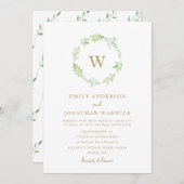 Waterverf Greenery Wreath Wedding Invitation Kaart (Voorkant / Achterkant)