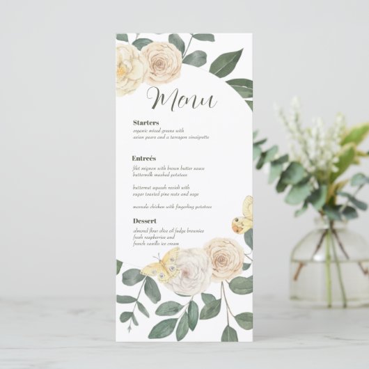 Waterverf Greenery Wreath Wedding Menu Kaart (Staand voorkant)