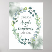 Waterverf Greenery Wreath Wedding Welcome Sign Poster (Voorkant)
