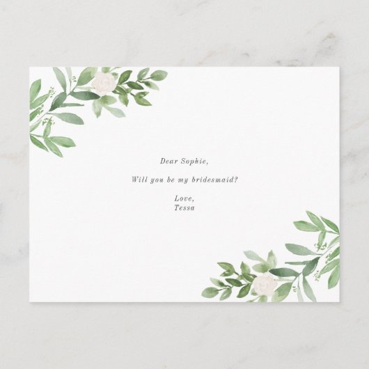 Waterverf Greenery zal je mijn Bridesmaid zijn Aankondigingskaart (Achterkant)