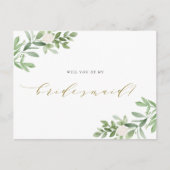 Waterverf Greenery zal je mijn Bridesmaid zijn Aankondigingskaart (Voorkant)
