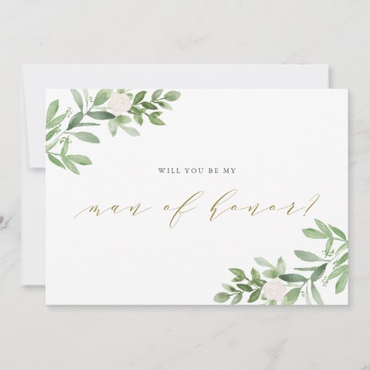 Waterverf Greenery, zult u mijn Man zijn? Kaart (Voorkant)