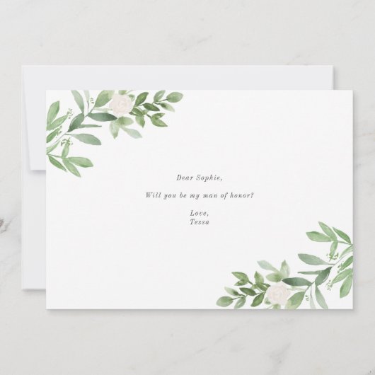 Waterverf Greenery, zult u mijn Man zijn? Kaart (Achterkant)