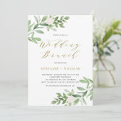 Waterverf Greeney en witte bloemen bruiloft brunch Kaart (Staand voorkant)