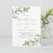 Waterverf Greeney Wit Bloemen Bruiloft Lunch Kaart (Staand voorkant)