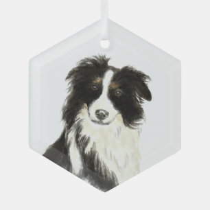 Waterverf grens Collie Dog Pet Animal Art Glas Ornament