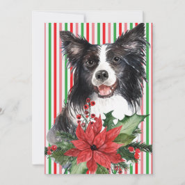 Waterverf-grens collie met Poinsettia-Kaart