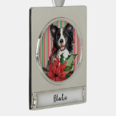 Waterverf grenspolitie met Poinsettia Verzilverd Banner Ornament (Rechts)