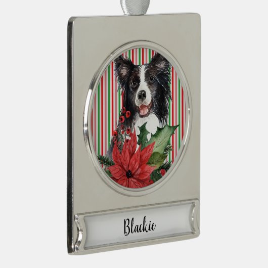 Waterverf grenspolitie met Poinsettia Verzilverd Banner Ornament (Rechts)