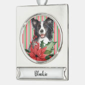 Waterverf grenspolitie met Poinsettia Verzilverd Banner Ornament (Links)