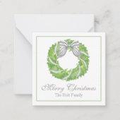 Waterverf Grey Bow Krans en Groene Topiary Notitiekaartje (Voorkant)