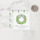 Waterverf Grey Bow Krans en Groene Topiary Notitiekaartje (Voorkant / Achterkant in situ)