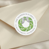 Waterverf Grey Bow Krans Retouradres Ronde Sticker