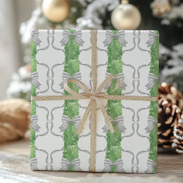 Waterverf Grey Bows & Green Garland Cadeaupapier