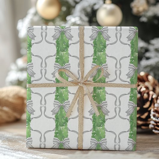Waterverf Grey Bows & Green Garland Cadeaupapier