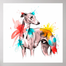 Waterverf Greyhound met kleur Splash accenten Poster