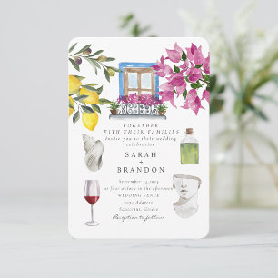 Waterverf Griekenland Bruiloft Blauwe tegel Kaart