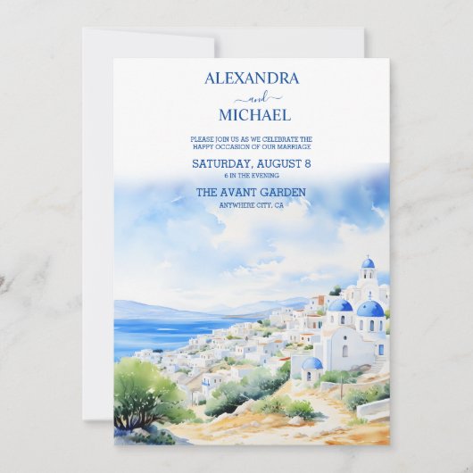 Waterverf Griekenland Bruiloft Kaart (Voorkant)