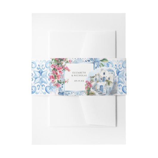 Waterverf Griekenland | Bruiloft Monogram Uitnodigingen Wikkel (Voorkant Voorbeeld)