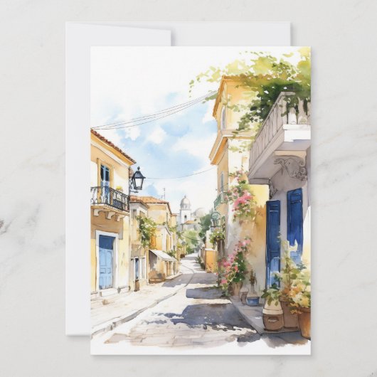 Waterverf Griekenland Strand Bestemming Bruiloft Kaart (Achterkant)