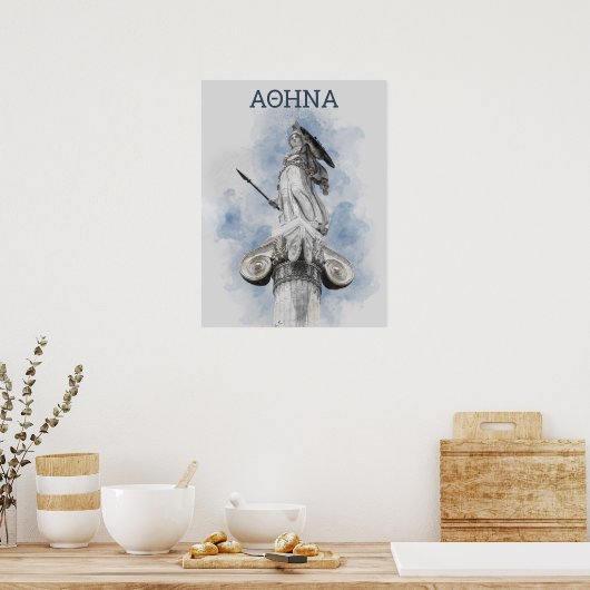 Waterverf Grieks beeld Athena Poster (Keuken)