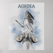 Waterverf Grieks beeld Athena Poster (Voorkant)