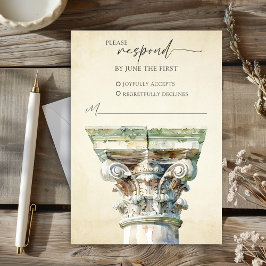 Waterverf Grieks Column Trouwen RSVP Response Kaar