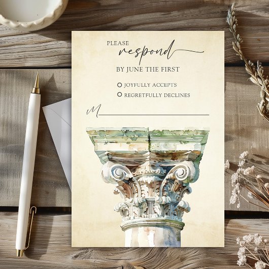 Waterverf Grieks Column Trouwen RSVP Response Kaar