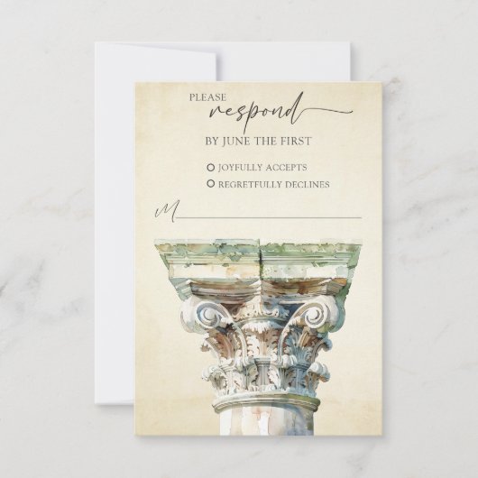 Waterverf Grieks Column Trouwen RSVP Response Kaar Kaartje (Voorkant)