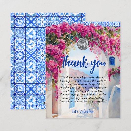 Waterverf Grieks Eiland Floral Tegel Dank u kaart (Voorkant / Achterkant)